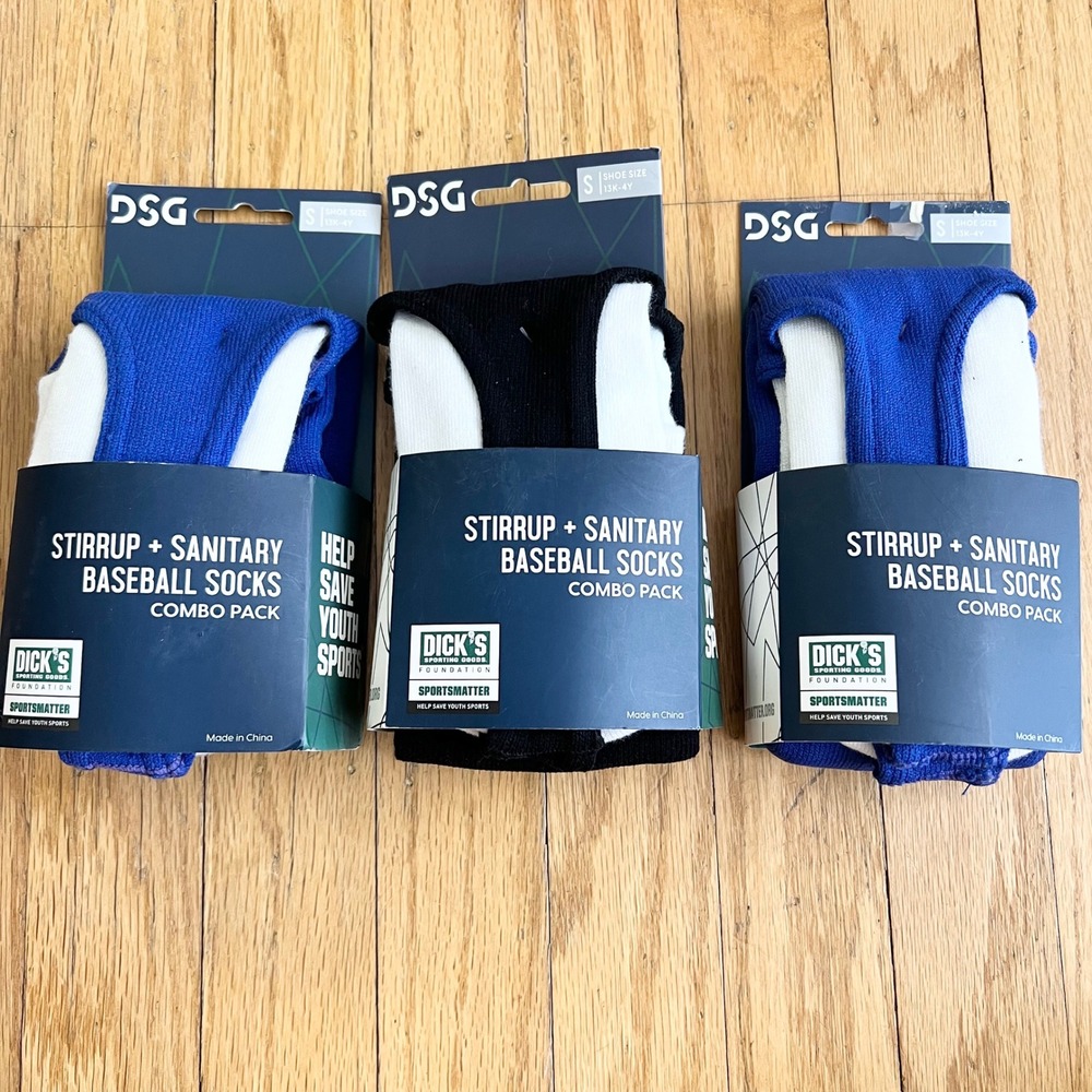 DSG Baseball Socks Stirrup Sanitary Combo Youth Size S Blue Black New 3 Pack
